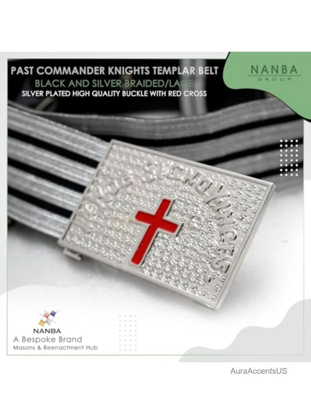 Knights Templar Belt Silver Plated Buckle Red Cross Adjustable Ceremonial